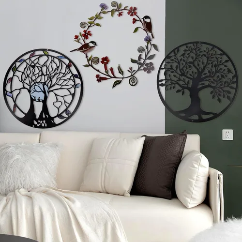Miniatura 5 de Arte decorativo de pared de árbol de metal – 11.8 pulgadas, decoración decorativa de árbol de la vida, decoración de sala de estar, escultura
