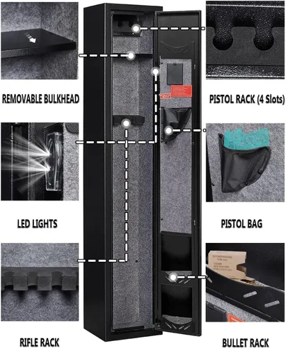 Miniatura 7 de KAER Caja fuerte para armas de 2 a 3, caja fuerte para rifles y pistolas, caja fuerte para rifles y pistolas, gabinete para armas con bloqueo