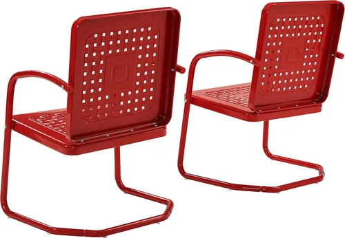 Miniatura 11 de Crosley Furniture Bates - Juego de 2 sillas para exteriores, sillas de patio de metal retro para comedor, porche, terraza, balcón, color rojo