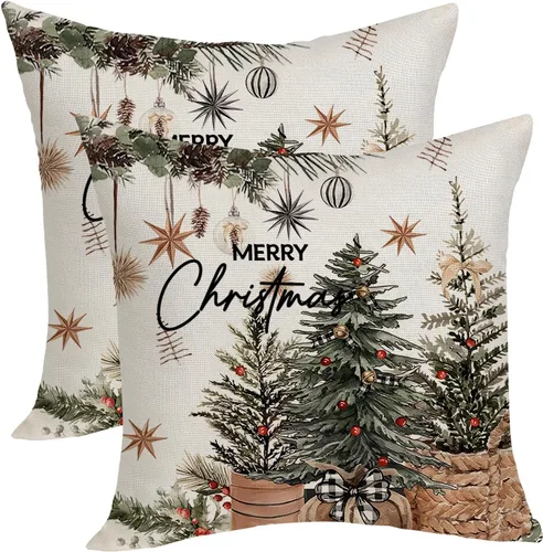 Miniatura 24 de Fundas de almohada navideñas de 18x18 pulgadas, paquete de 2, cuadros búfalo rojo y negro con ciervo, fundas de almohada decorativas, decoración