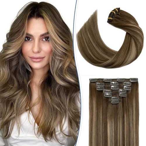 Miniatura 12 de S-noilite - Extensiones de cabello humano real con clip, color negro natural #1B, doble trama, 16 pulgadas, balayage, lacio, 7 unidades, 4.23 oz