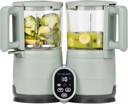 Babymoov Duo Meal Glass Procesador de Alimentos para Bebés, Verde Celadón – Vaporera 4 en 1, Licuadora, Descongelador y Calentador con Temporizador