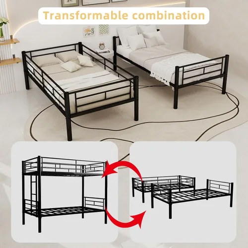 Miniatura 6 de GNIXUU Litera de metal individual sobre individual, literas modernas con escalera y barandilla de longitud completa, litera resistente