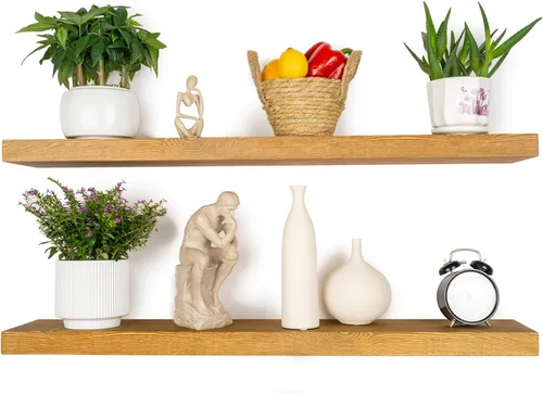 Miniatura 27 de BGMG Estantes flotantes de madera de 12 pulgadas, estantes flotantes negros, estantes de pared de madera maciza para baño, sala de estar