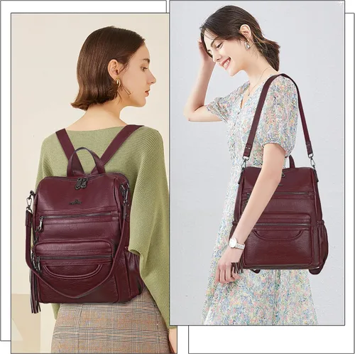 Miniatura 85 de Bolsos mochila monedero de piel sintética para mujer, bolsas con zíper, mochilas de hombro casuales