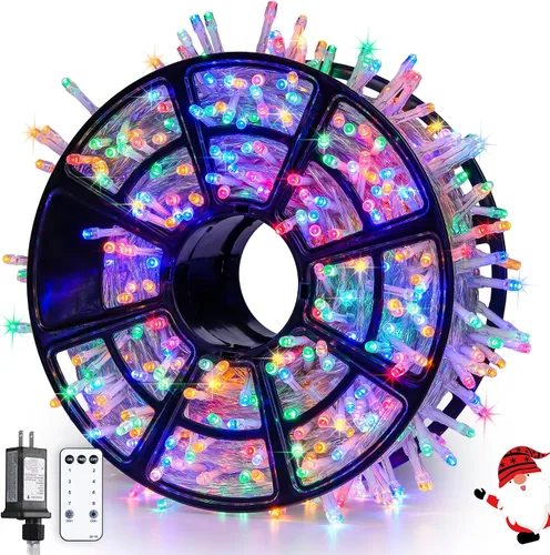 Miniatura 39 de JMEXSUSS 150 luces LED azules de Navidad para interiores y exteriores, luces de cadena conectables de 59 pies con enchufe, 8 modos de luces de hadas