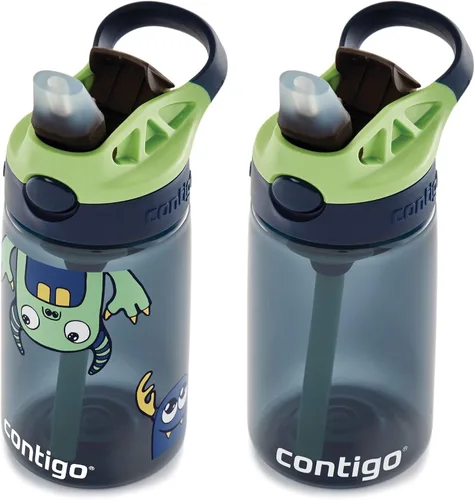 Miniatura 6 de Contigo Aubrey Botella de Agua Limpiable para Niños con Pajita de Silicona y Tapa a Prueba de Derrames Arándano y Monstruos 14 Onzas Paquete de 2
