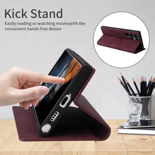 Miniatura 5 de ZZXX Funda tipo cartera para Samsung Galaxy S22 Plus con ranura para tarjeta de bloqueo RFID, marco de fotos, soporte magnético de cuero suave