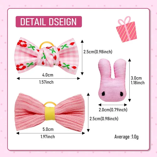 Miniatura 4 de 20 piezas de lazos pequeños de color rosa claro para el pelo de perros con bandas de goma, moño de bola de flores con nudo superior para accesorios
