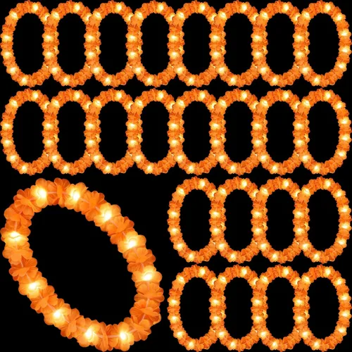 Miniatura 33 de Sherr 24 piezas Collares de leis LED iluminados, collares de flores hawaianas con luces LED para bodas, playa, tropical, carnaval, suministros