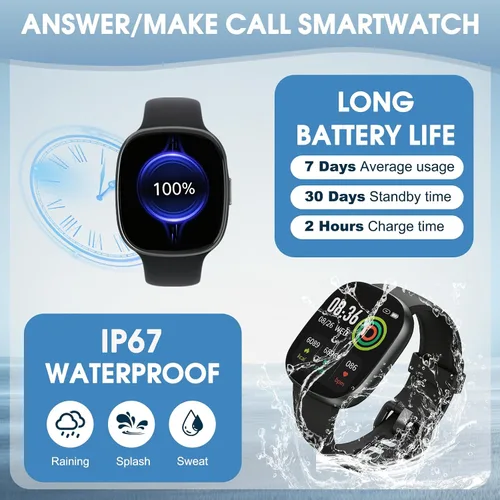 Miniatura 5 de Reloj inteligente para hombres y mujeres, reloj inteligente de llamadas Bluetooth de 1.77 pulgadas, reloj de seguimiento de actividad física