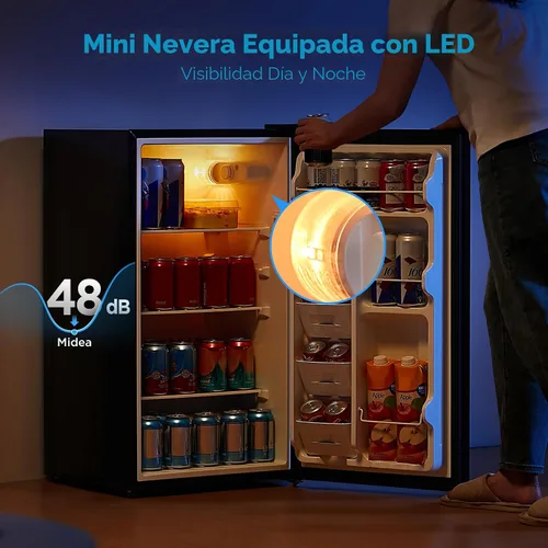 Miniatura 4 de Midea MERM33S1AST - Mini nevera compacta de 3.3 pies cúbicos con luz interna, termostato ajustable, puerta reversible, bajo ruido para dormitorio