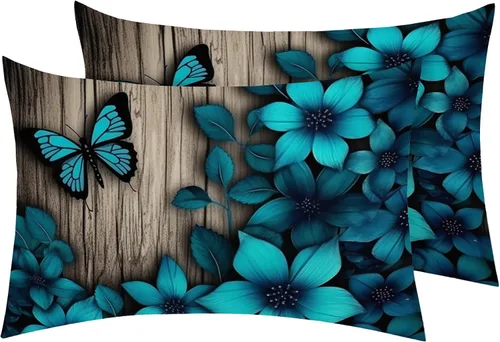 Miniatura 10 de Juego de 2 fundas de almohada florales de tamaño estándar, fundas de almohada de microfibra suave y transpirable con cierre de sobre, fundas