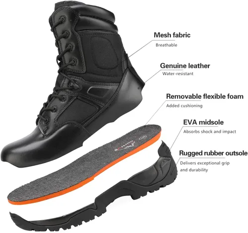 Miniatura 5 de NORTIV 8 Botas de trabajo tácticas militares para hombre, senderismo, con cremallera lateral, de cuero, para exteriores, motocicleta, combate