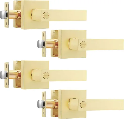 Miniatura 28 de Leydebong Paquete de 2 pomos de puerta de entrada con llave igual, pomo de puerta con cerradura y llave, manijas de puerta doradas para exterior e