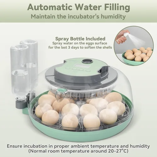 Miniatura 7 de Incubadora de 18 huevos con giro automático de huevos, unidad de eclosión con control digital y vela integrada, bandeja de huevos de 2 tamaños