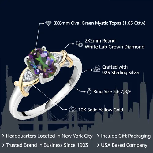 Miniatura 23 de Anillo de compromiso de oro amarillo de 10 quilates y plata 925 con piedra natal y diamantes cultivados en laboratorio para mujer, ovalado de 0.315