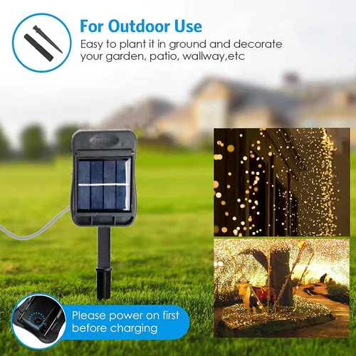 Miniatura 6 de YITING - 10 hebras de 200 luces LED solares parpadeantes de luciérnaga impermeables (sin regadera), 8 modos de luces de hadas estrelladas, luces
