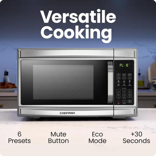 Miniatura 2 de Chefman Horno microondas para encimera, 1.3 pies cúbicos digital, acero inoxidable, 1000 vatios, con 6 menús automáticos, 10 niveles de potencia