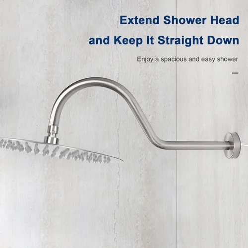 Miniatura 5 de NearMoon Brazo de extensión de ducha con brida, tubo extensor largo de cuello de cisne de arco alto en forma de S, perfecto para cabezal de ducha