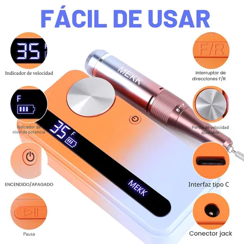 Miniatura 4 de Kit de taladro de uñas MEKK, taladro eléctrico profesional de 35000 RPM con 12 piezas de brocas, lima de uñas eléctrica anti-sacudida sin cable