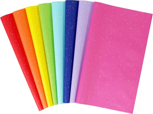 SUNCOLOR Papel de seda con brillantina, 120 hojas, colores del arcoíris, 20 x 14 pulgadas, acabado con purpurina para envolver regalos,