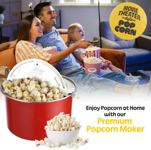 Miniatura 4 de Great Northern Popcorn Maker - Molde de 6.5 cuartos de galón con manivela de madera y agitador interno de granos de maíz (rojo)