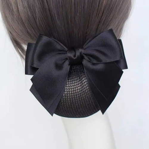 Miniatura 4 de Pinza profesional para el cabello, pasador de cinta negra con cubierta de moño, decoración de nudo de lazo y red para moños