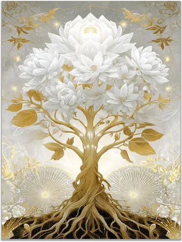 Miniatura 15 de VOCBAN Tree of Life Wall Art The Picture Artwork Canvas Prints Tree Pictures Poster Retro Artwork for Bedroom Living Room Home Decoration(blue blue
