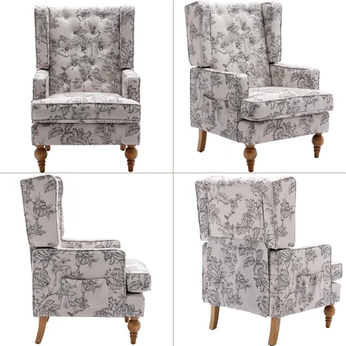 Miniatura 3 de Ya-Home Silla decorativa Mid-Century con brazo tapizado, silla auxiliar de tela de lino con respaldo alto, patas de madera maciza, cómoda silla