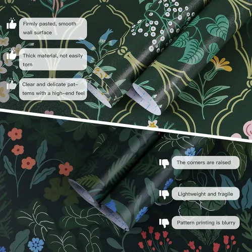 Miniatura 3 de Dimoon Papel tapiz de 17.3 x 78.7 pulgadas, papel de contacto floral, color verde, rosa, apto para inquilinos, impermeable, mejorado, autoadhesivo