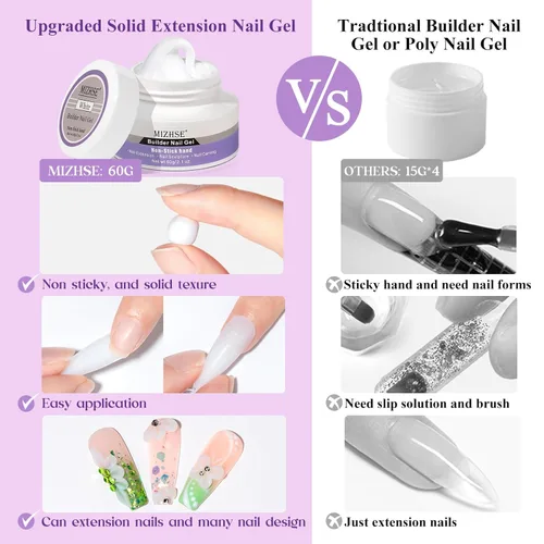 Miniatura 5 de MIZHSE Gel de Construcción Sólido para Uñas, 60g Gel 3D Blanco para Escultura de Uñas, No Pegajoso, Talla Dura, Extensión, Removible en UV LED