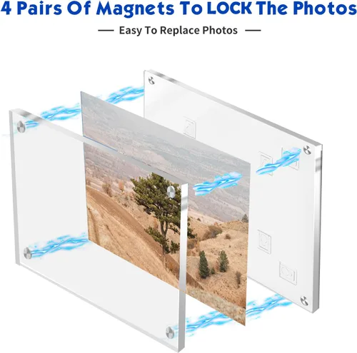 Miniatura 4 de 2 Pack 8.5x11 Marco de Fotos Flotante de Acrílico para Montar en Pared, Marco de Fotos Magnético Transparente para Obras de Arte de Niños Cambiable