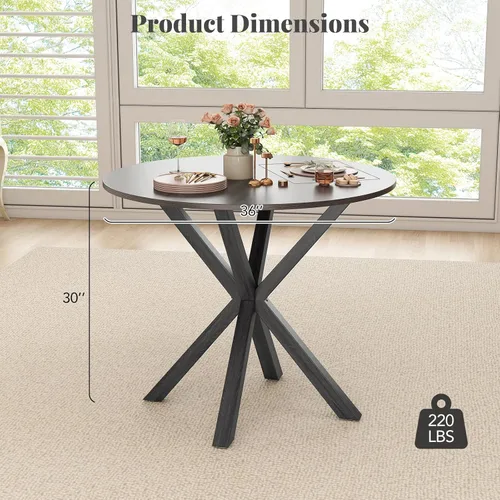 Miniatura 3 de Giantex Mesa de comedor redonda de 36" para 4, mesa de cocina estilo granja con patas de madera de goma, almohadillas ajustables para pies, mesas