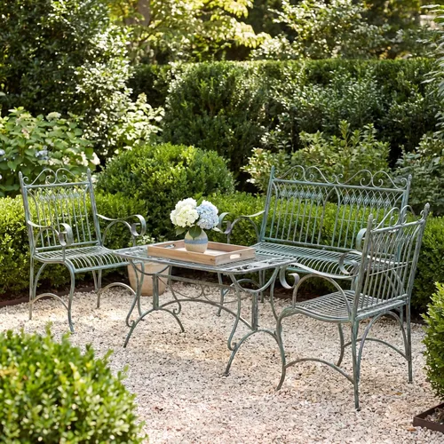 Miniatura 3 de SAFAVIEH Outdoor Collection Leah - Juego de 4 piezas de hierro forjado con pergamino victoriano, color verde oscuro antiguo