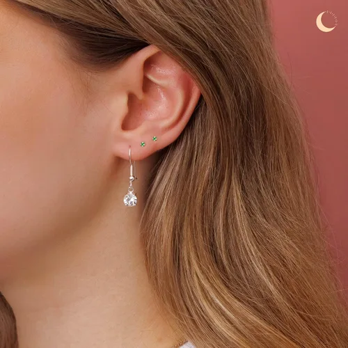 Miniatura 4 de Lumini Crystals Pendientes de tuerca de plata de ley 925 de 0.079in con piedra natal simulada para mujer, Plata de ley, Circonia cúbica