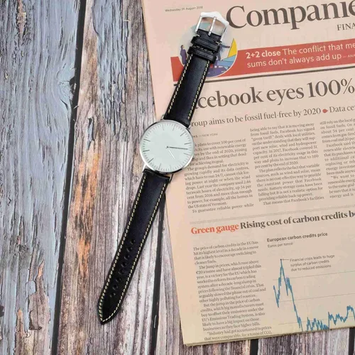 Miniatura 2 de WOCCI Correa de reloj de lujo de 0.709 in, correa de cuero italiano con hebilla cónica (negro)