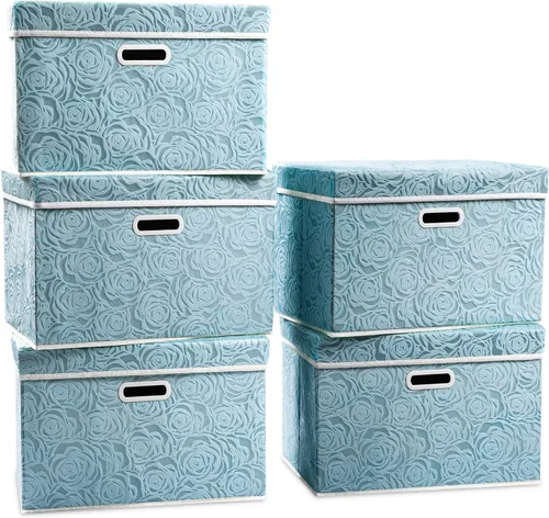 Miniatura 33 de PRANDOM Caja de almacenamiento plegable más grande con tapa [1 unidad] Contenedor Cesta Organizadora Cubo de Almacenamiento Decorativo de Tela