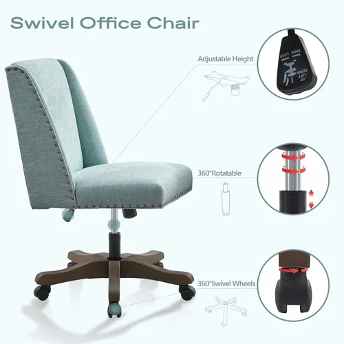 Miniatura 6 de Zihanhome Silla de oficina sin brazos con patas de madera, moderna y ajustable tapizada para oficina en casa, silla de escritorio sin brazos, silla