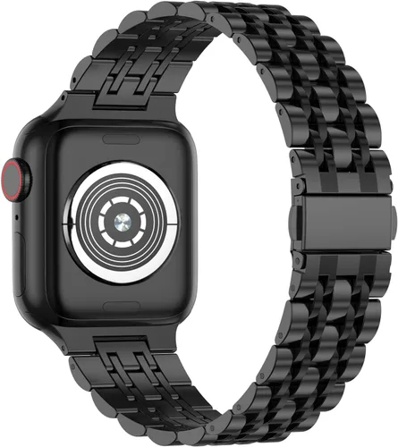 Miniatura 2 de Anlinser Correas de metal compatibles con Apple Watch de 1.65, 1.61, 1.57, 1.49 pulgadas para mujeres y hombres, correa de repuesto de acero Negro