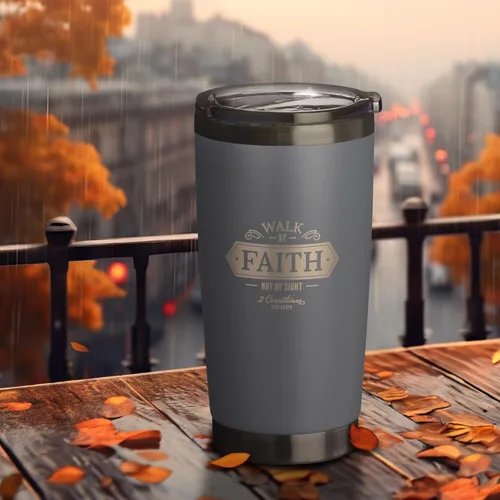 Miniatura 6 de Christian Art Gifts - Vaso de viaje de acero inoxidable de 18 oz con doble pared aislante al vacío con versículo bíblico, gris, con tapa retráctil