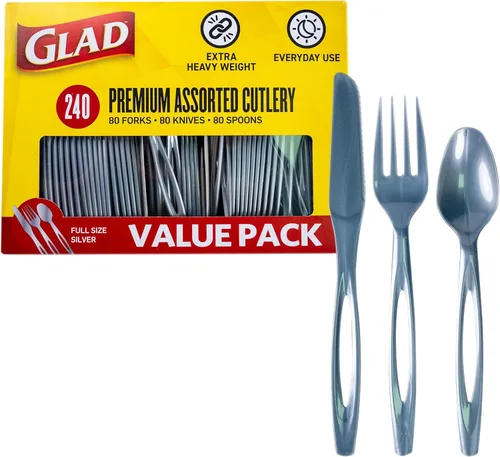 Miniatura 9 de Glad Cubiertos de plástico surtidos de alta calidad, tenedores, cuchillos y cucharas transparentes extra resistentes, juego de 150 piezas