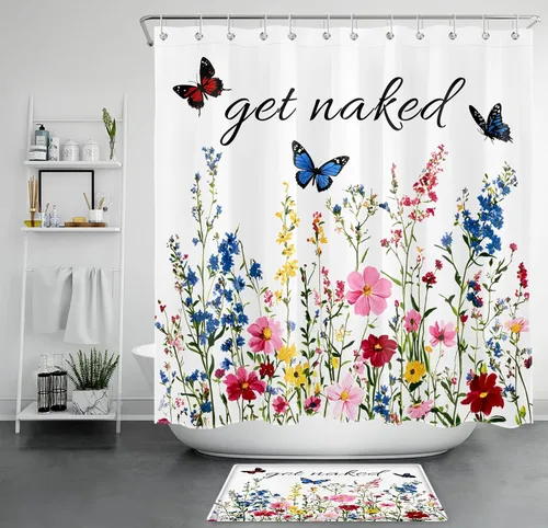 Miniatura 49 de LB Get Naked - Cortina de ducha pequeña de 48 x 68 pulgadas, forro de cortina de ducha de tamaño medio azul y rosa, cortinas de ducha estrechas