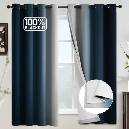 Miniatura 192 de COSVIYA Cortinas 100% Opacas Azul Degradado con Lazos Ajustables para Cocina Aislamiento Térmico Oscurecimiento de Habitación Cenefa con Bolsillo