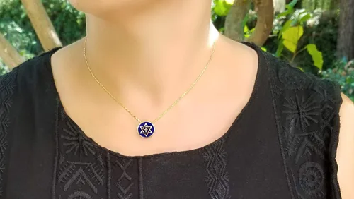 Miniatura 13 de Alef Bet by Paula Collar de cruz y estrella judía de David para mujer