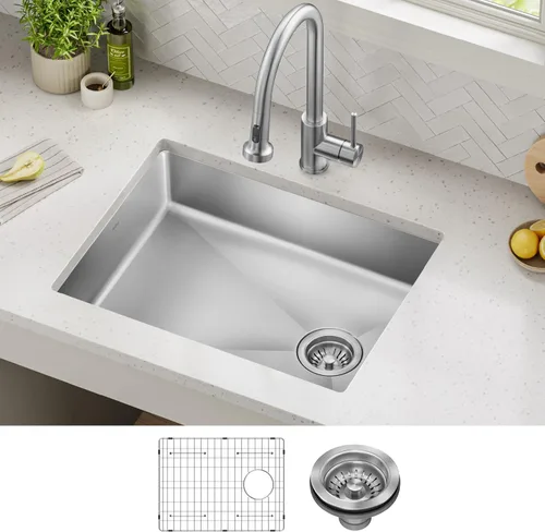 Miniatura 12 de Kraus Fairlane 25-pulgadas Fregadero de cocina de acero inoxidable de calibre 18, de un solo cuenco, para caída/montaje superior, KHT641-25