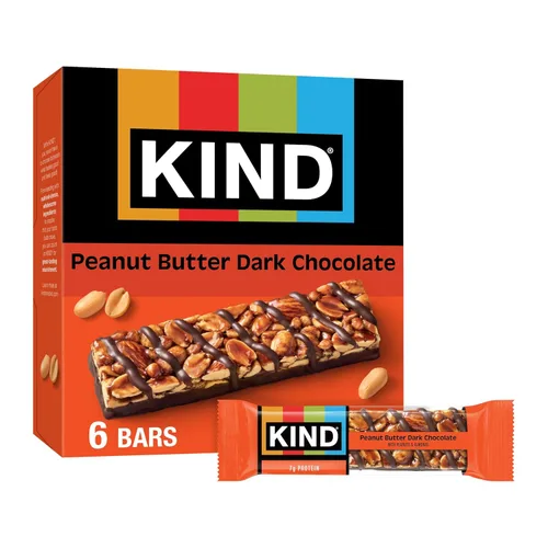 KIND Barras de mantequilla de maní chocolate amargo, sin gluten, aperitivos saludables, 6 unidades