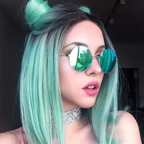Miniatura 12 de Quick Wig - Pelucas Ombre, verde menta, corto, lacio, peluca bob, parte media sintética, para uso diario, cosplay, fiesta, pelucas completas