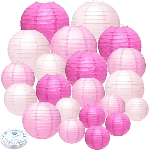 Miniatura 14 de 21 linternas de papel decorativas para fiestas, 4/6/8/10 pulgadas, linternas de papel colgantes chinas redondas para bodas, cumpleaños, baby shower