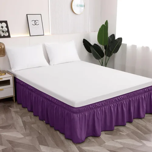 Miniatura 9 de Toodou - Falda de cama con volantes envolventes de tamaño completo con cinturón elástico, falda de cama rosa de 16 pulgadas de caída, fácil